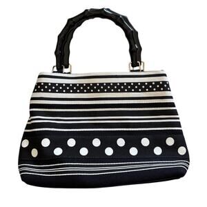 Tianni Black and White Striped Polka Dot Fabric Purse Handbag